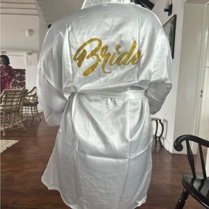 Bride Satin Robe with Gold Glitter Script